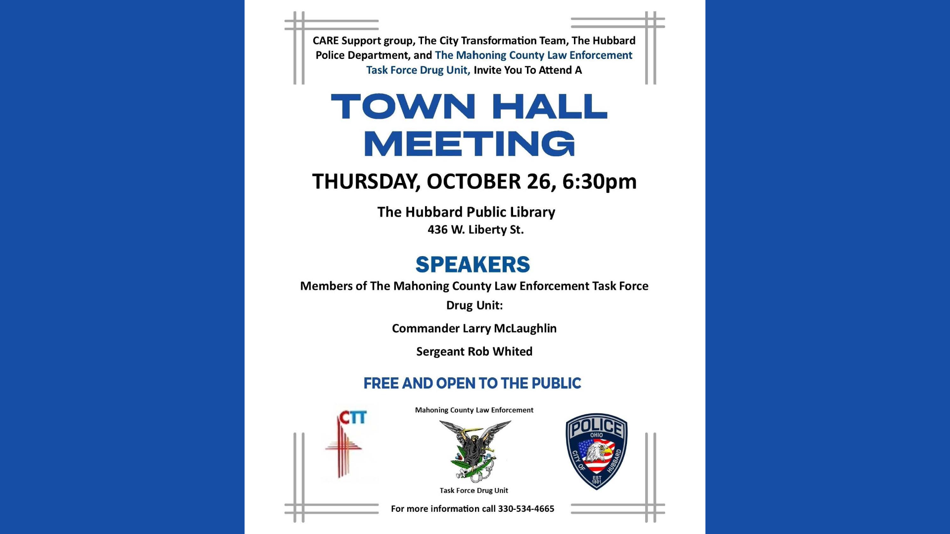 Town Hall Meeting Hubbard Public Library